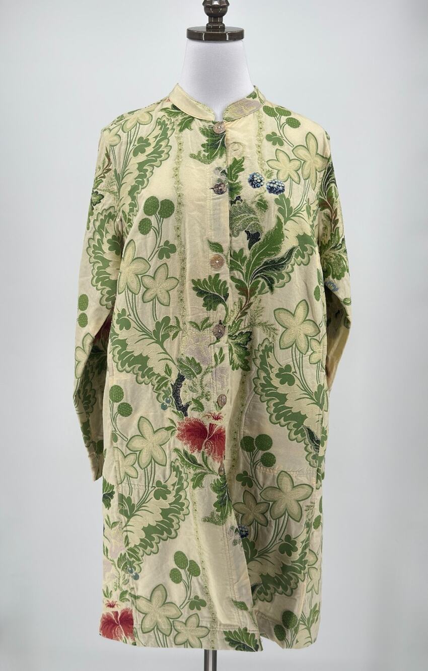 Citron Santa Monica Vintage Floral Embroidered Cotton Silk Duster Coat Sz L